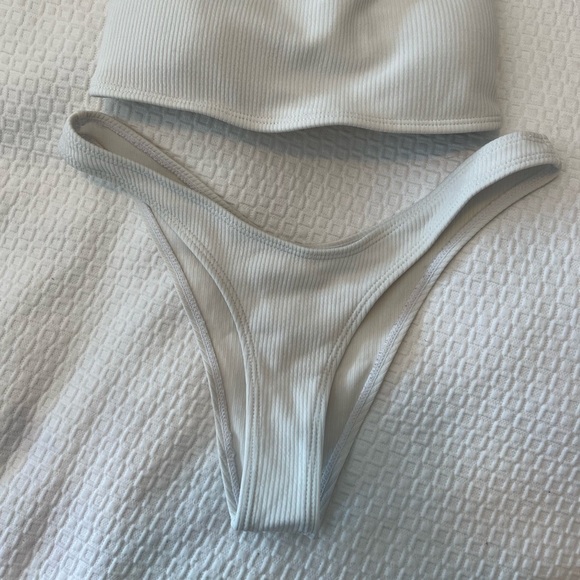 ZAFUL Women's White Bandeau Bikini Set High Cut Strapless Sexy Bathing Suit - Picture 3 of 11